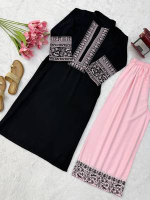 Women black embroidered kurta palazzo set 4