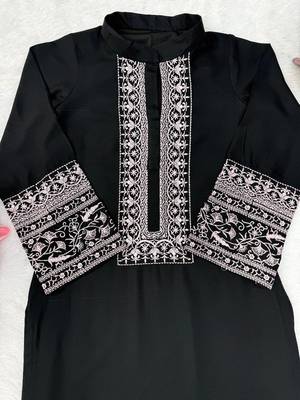 Women black embroidered kurta palazzo set 5