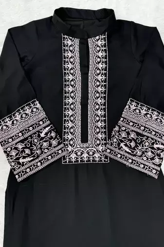 Women black embroidered kurta palazzo set