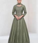 Olive vichitra silk readymade anarkali suit with embroidered work for festival