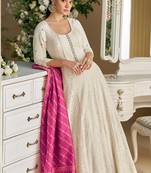 Cream & purple chikankari embroidered faux georgette readymade suit