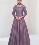 Lilac vichitra silk readymade anarkali suit with embroidered work for festival