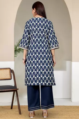 Women Ethnic Motifs Printed Sequined Details Kurta with Trousers