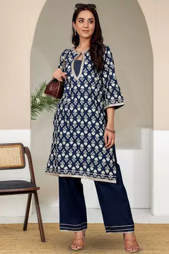 Women Ethnic Motifs Printed Sequined Details Kurta with Trousers