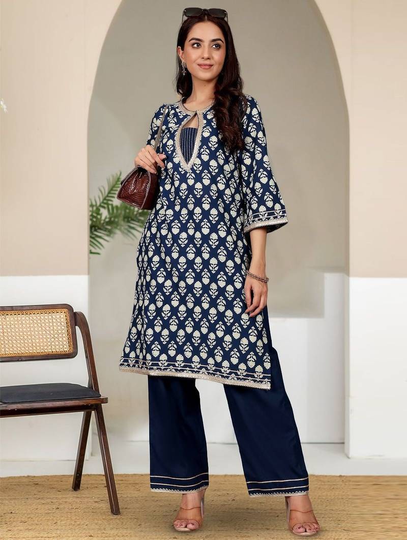 Women Ethnic Motifs Printed Sequined Details Kurta with Trousers