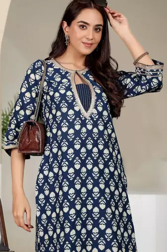Women Ethnic Motifs Printed Sequined Details Kurta with Trousers