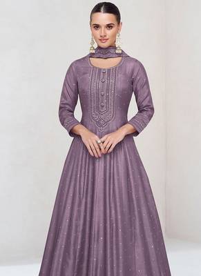 Lilac vichitra silk readymade anarkali suit with embroidered work for festival 2