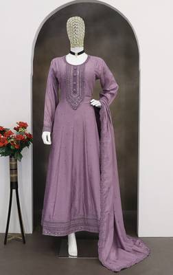 Lilac vichitra silk readymade anarkali suit with embroidered work for festival 3