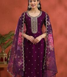 Vichitra silk embroidered work readymade straight suit in wine