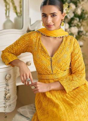 Yellow chikankari embroidered faux georgette readymade suit 2