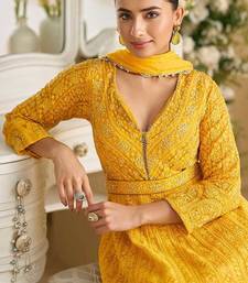 Yellow chikankari embroidered faux georgette readymade suit