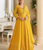 Yellow chikankari embroidered faux georgette readymade suit