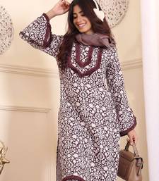 Coffee Brown Floral Printed Notch Neck Flared Sleeves Straight Kurta With Trousers