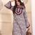 Coffee Brown Floral Printed Notch Neck Flared Sleeves Straight Kurta With Trousers