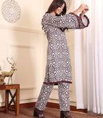 Coffee Brown Floral Printed Notch Neck Flared Sleeves Straight Kurta With Trousers