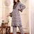 Coffee Brown Floral Printed Notch Neck Flared Sleeves Straight Kurta With Trousers