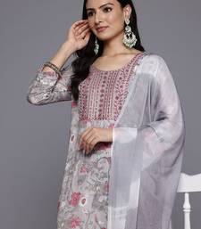 Floral Embroidered Thread Work Kurta With Trousers & Dupatta