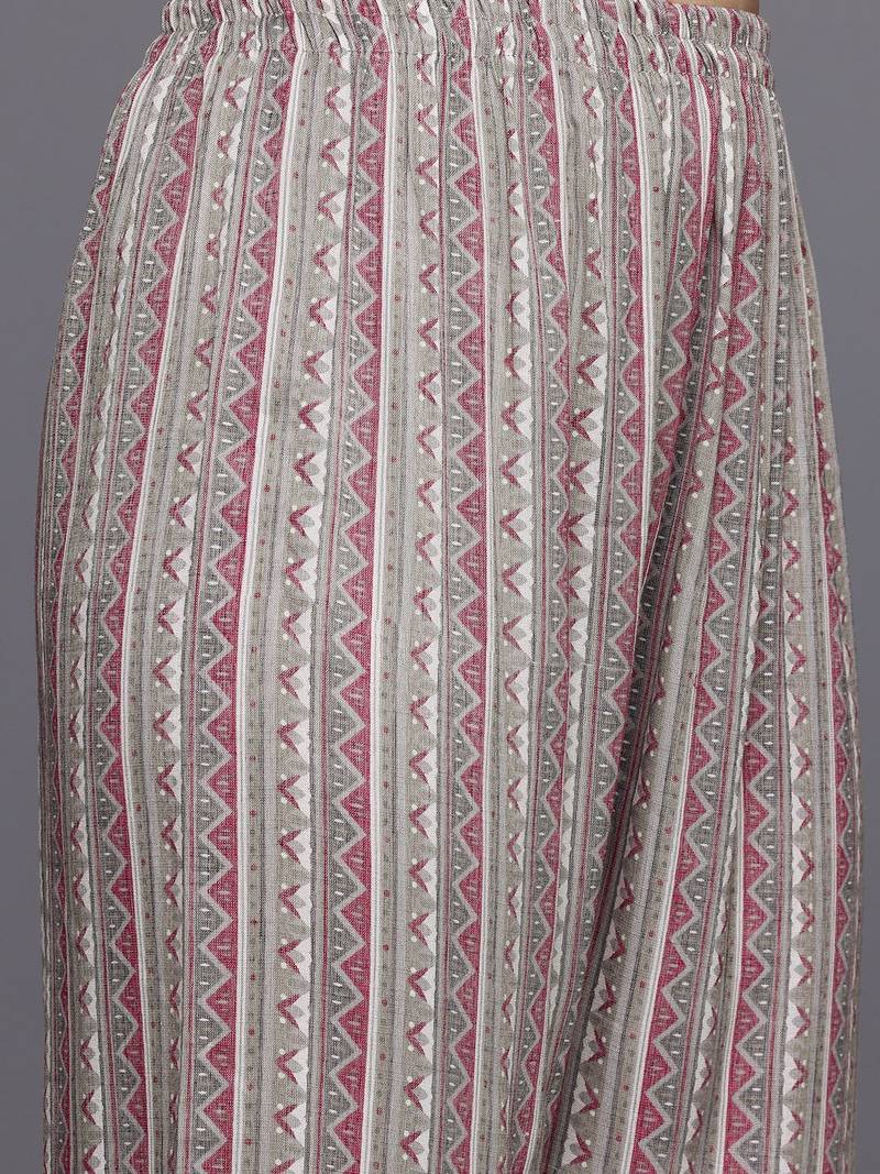Floral Embroidered Thread Work Kurta With Trousers & Dupatta
