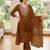 Women floral yoke embroidered brown kurta set with trousers & scalloped dupatta