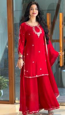 Red georgette readymade suit with sequence & embroidery work 5