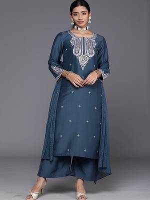 Ethnic Motifs Embroidered Regular Sequinned Kurta with Trousers & With Dupatta 1