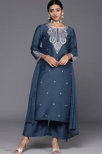 Ethnic Motifs Embroidered Regular Sequinned Kurta with Trousers & With Dupatta