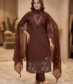Women embroidered v-neck kurta with pant and dupatta set