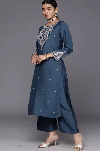 Ethnic Motifs Embroidered Regular Sequinned Kurta with Trousers & With Dupatta
