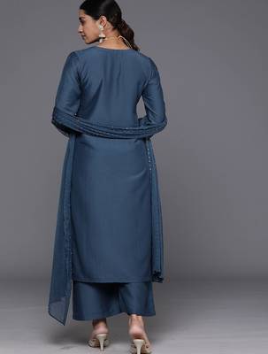Ethnic Motifs Embroidered Regular Sequinned Kurta with Trousers & With Dupatta 5