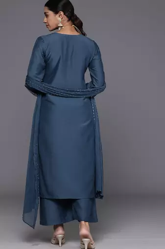 Ethnic Motifs Embroidered Regular Sequinned Kurta with Trousers & With Dupatta