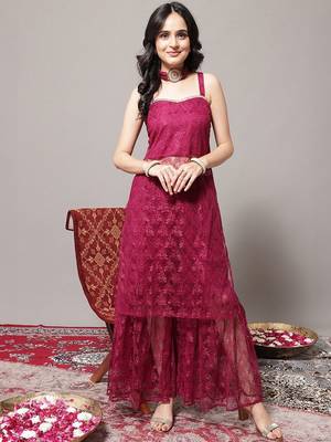 Floral Embroidered Shoulder Strap Regular Kurta with Sharara 1