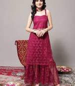 Floral Embroidered Shoulder Strap Regular Kurta with Sharara