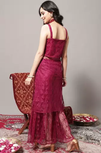 Floral Embroidered Shoulder Strap Regular Kurta with Sharara