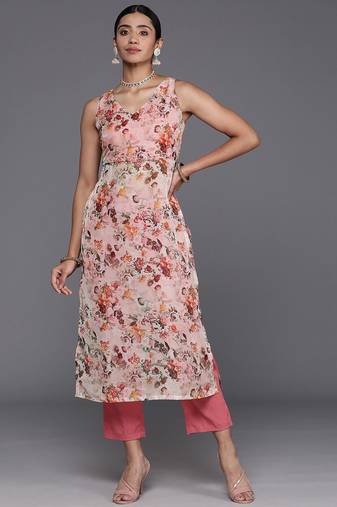 Floral Printed High Slit Kurta with Trousers