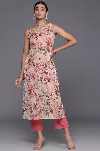 Floral Printed High Slit Kurta with Trousers