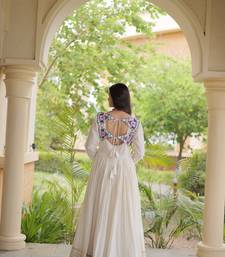 White cotton readymade anarkali suit with thread embroidery work