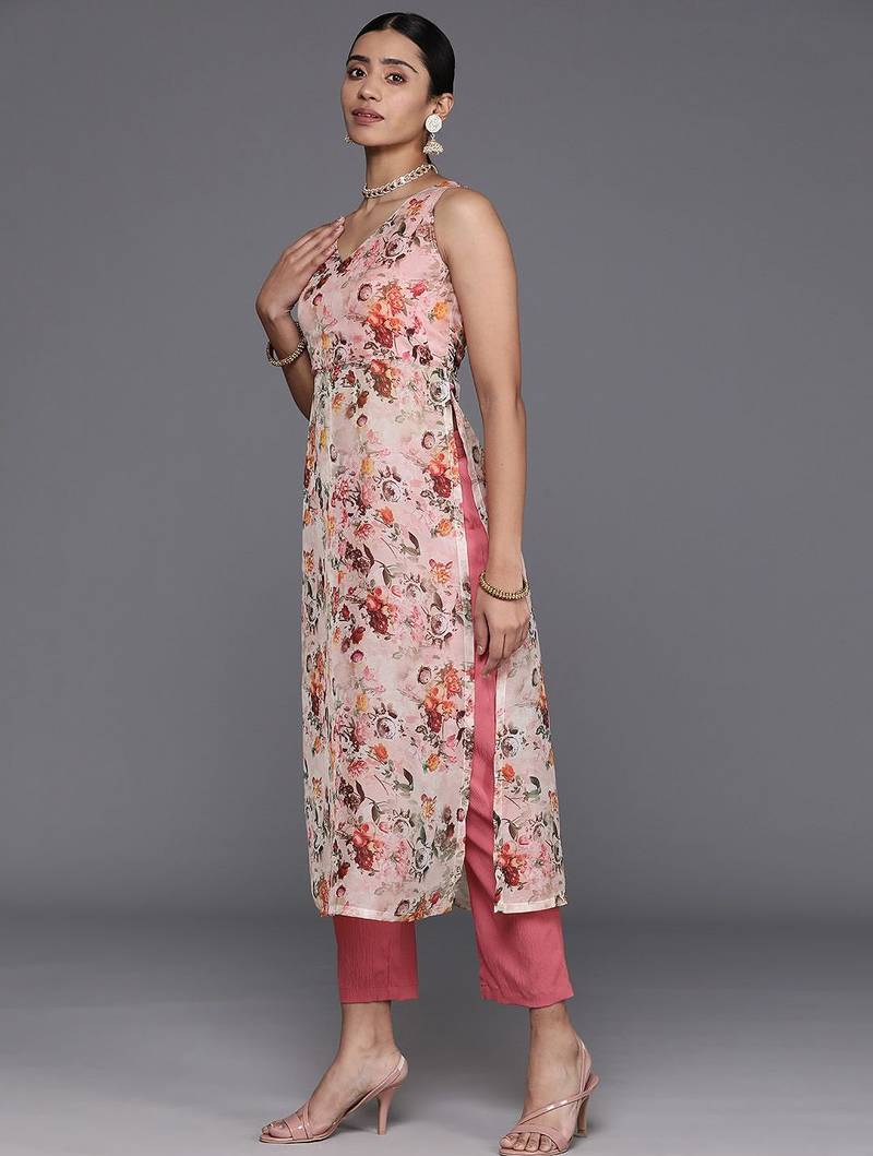 Floral Printed High Slit Kurta with Trousers