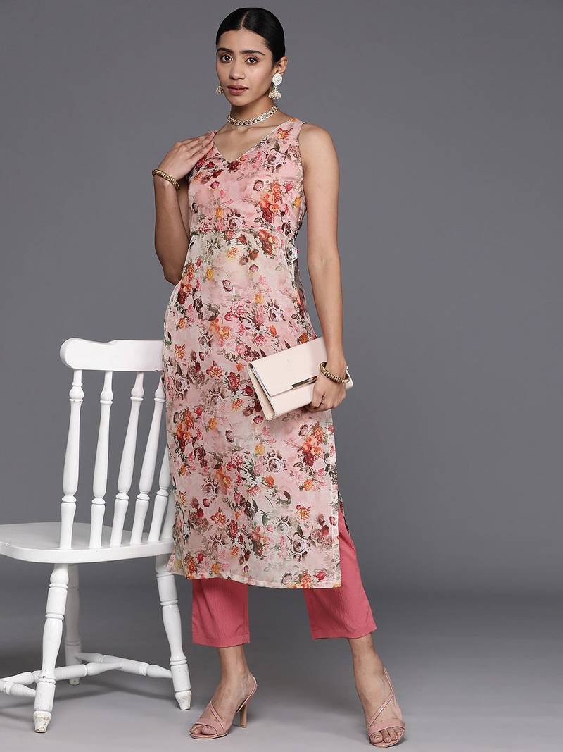 Floral Printed High Slit Kurta with Trousers
