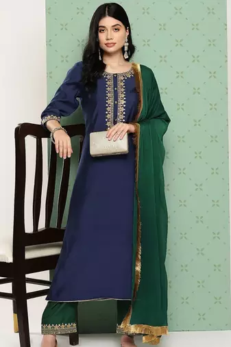 Women Ethnic Motifs Yoke Design Regular Kurta with Trousers & With Dupatta