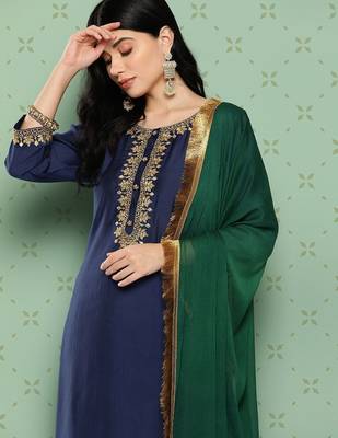 Women Ethnic Motifs Yoke Design Regular Kurta with Trousers & With Dupatta 3
