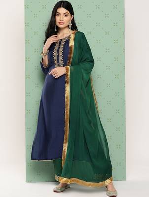 Women Ethnic Motifs Yoke Design Regular Kurta with Trousers & With Dupatta 1