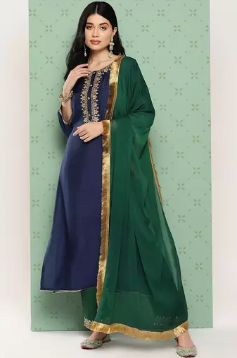 Women Ethnic Motifs Yoke Design Regular Kurta with Trousers & With Dupatta