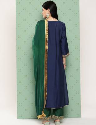 Women Ethnic Motifs Yoke Design Regular Kurta with Trousers & With Dupatta 5