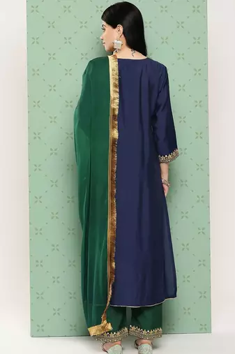 Women Ethnic Motifs Yoke Design Regular Kurta with Trousers & With Dupatta