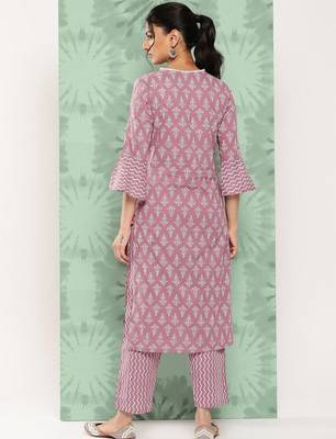 Women Ethnic Motifs Printed Regular Pure Cotton Kurta with Trousers 4