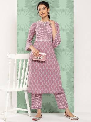Women Ethnic Motifs Printed Regular Pure Cotton Kurta with Trousers 5
