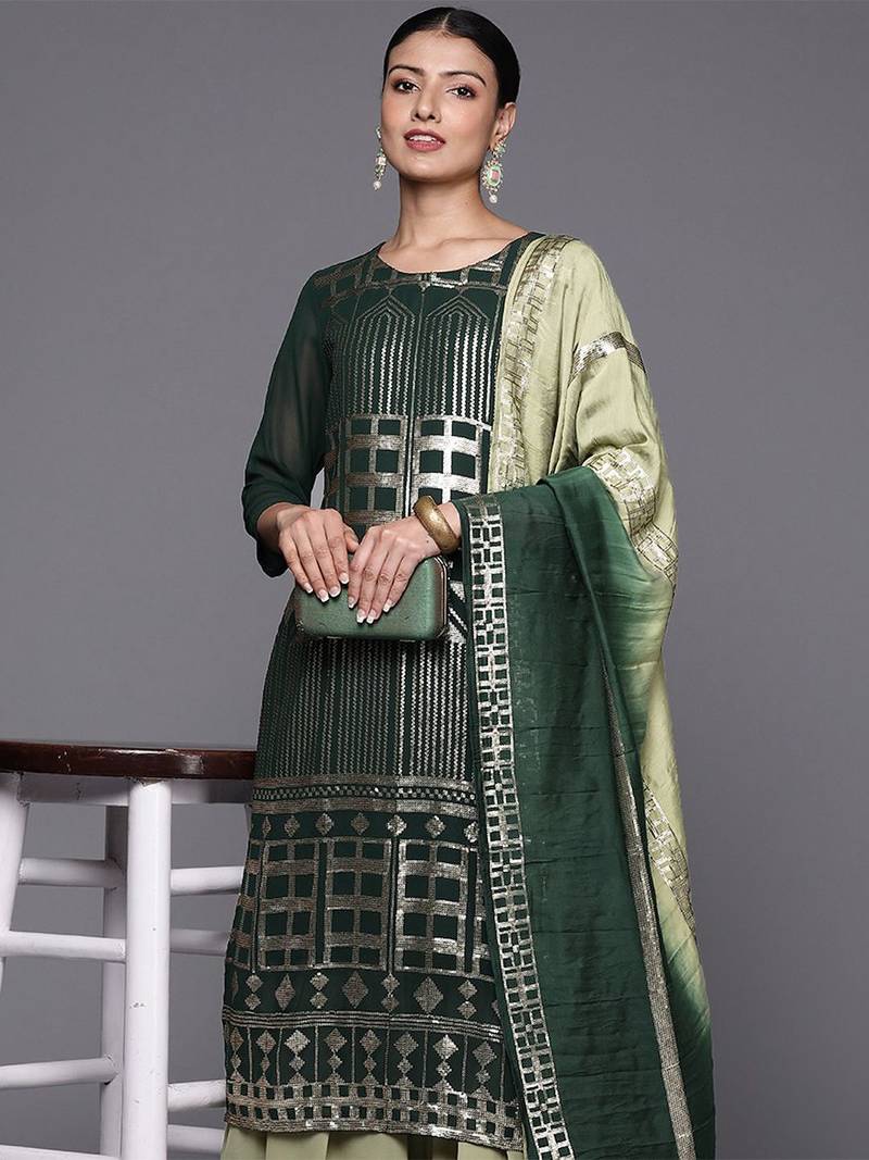 Women Silk Georgette Kurta with Sharara & With Dupatta