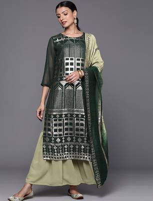 Women Silk Georgette Kurta with Sharara & With Dupatta 1