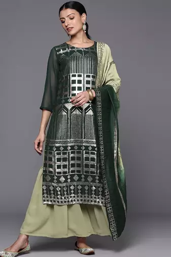 Women Silk Georgette Kurta with Sharara & With Dupatta
