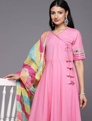 Angrakha Gotta Patti Pure Cotton Kurta With Trousers & With Dupatta 2